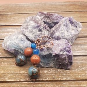 Teal Impression Jasper Goldstone Apatite and Copper Earrings